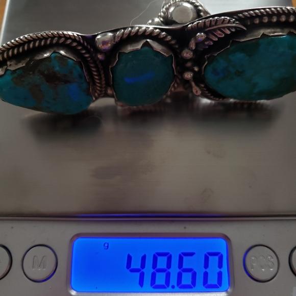 huge genuine turquoise ring 3 stone unmarked - Picture 8 of 8
